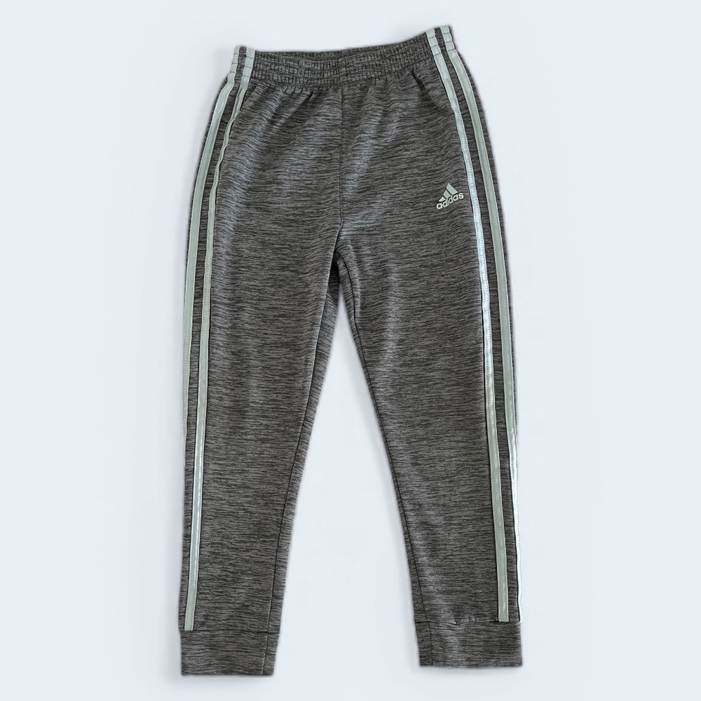 Adidas Kids Gray Joggers with Pale Blue Stripe Size 7